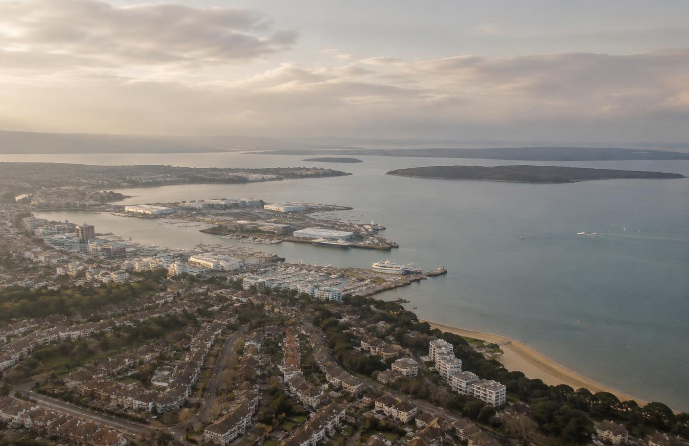 Aerial view of the Poole and Bournemouth coastline